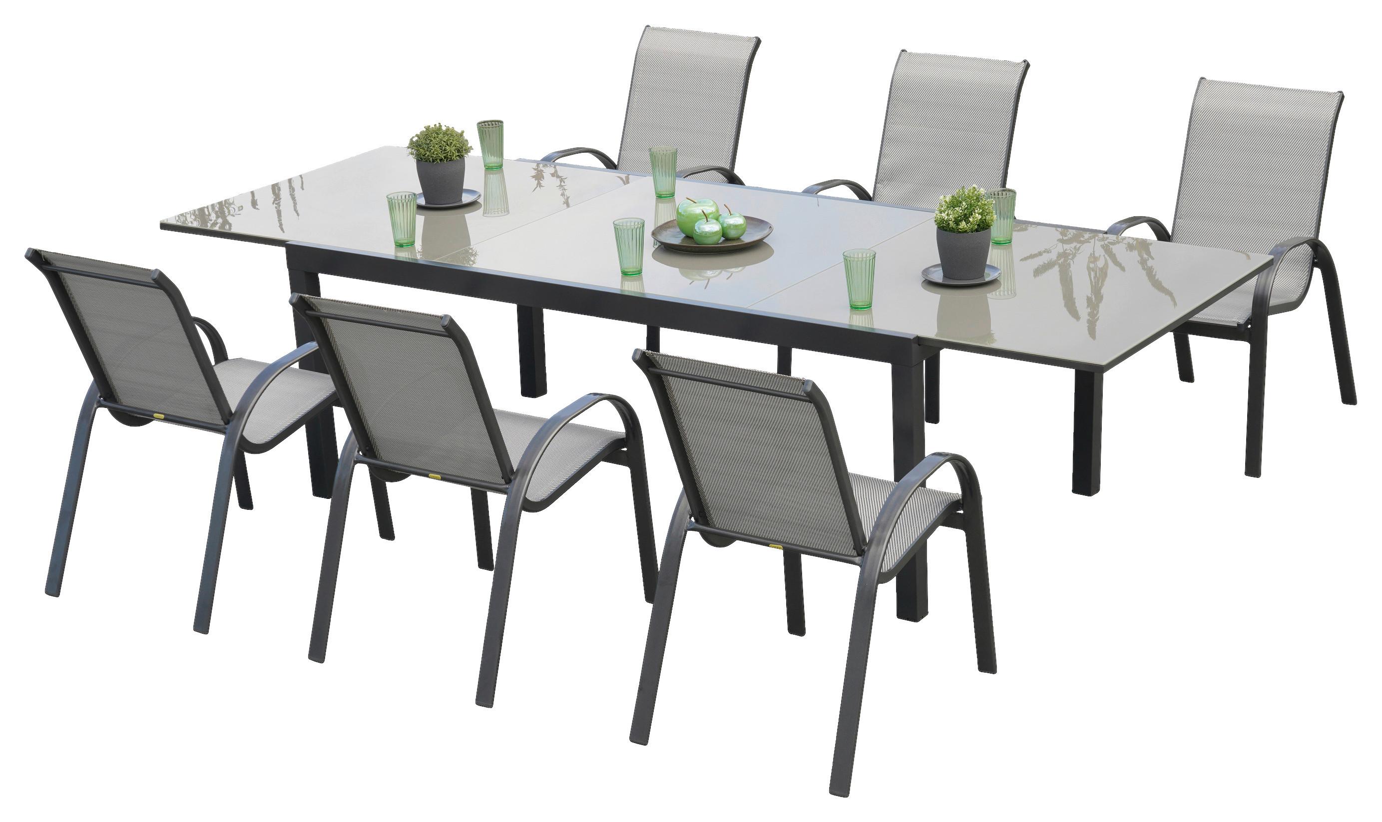 Gartengarnitur 7-tlg Amalfi Aus Aluminium - Graphitfarben/Grau, MODERN, Textil/Metall - Gardenson