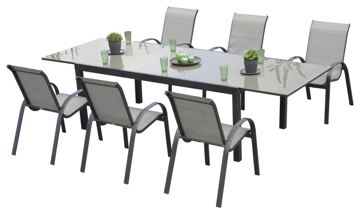Gartengarnitur 7-Tlg Amalfi aus Aluminium - Graphitfarben/Grau, MODERN, Textil/Metall - Gardenson