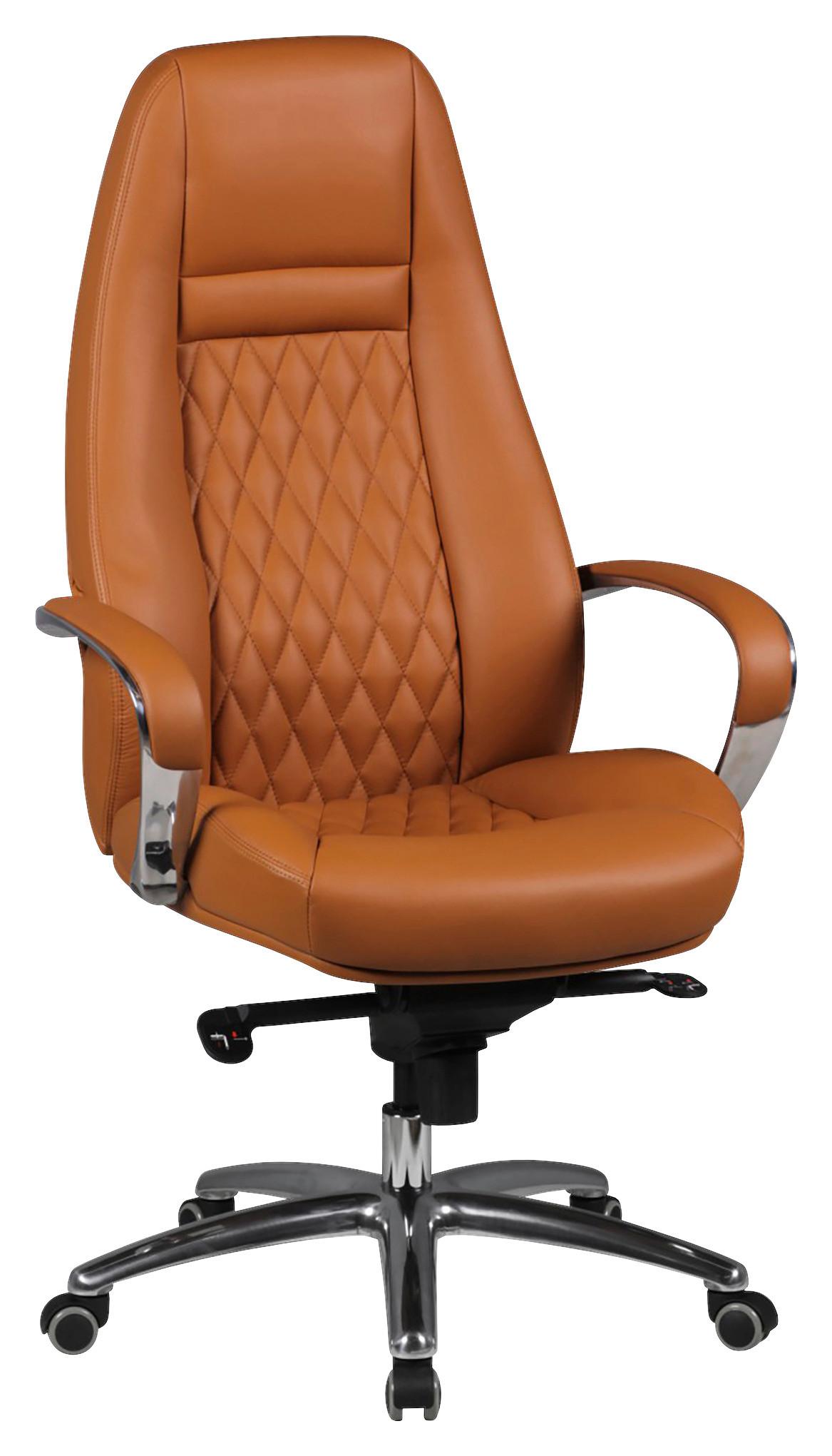 Kancelárske kreslo Austin z pravej kože - svetlohnedá/hliníková, Modern, kov/koža (68/130/68cm) - MID.YOU