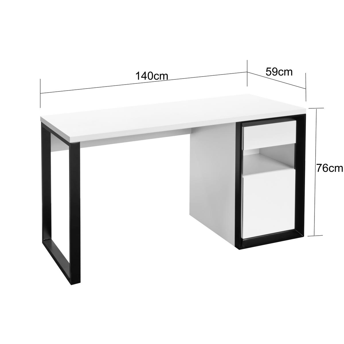 Schreibtisch Pluto Schwarz/Weiß L: 140 cm - Schwarz/Weiß, MODERN, Holzwerkstoff/Metall (140/59/76cm) - Livetastic