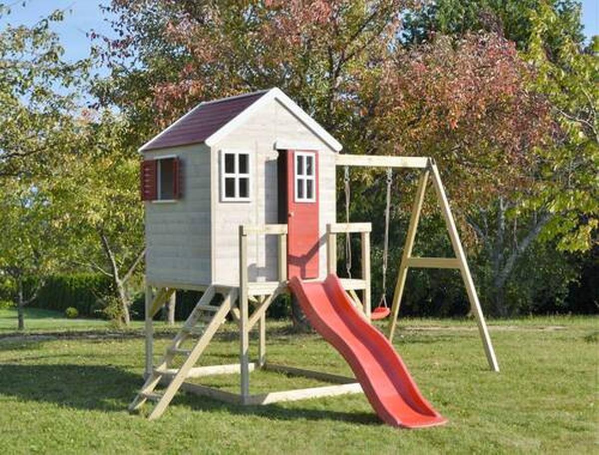 Spielhaus Elefant Naturfarben/Rot, B: 350 cm - Rot/Naturfarben, KONVENTIONELL, Holz (350/242/290cm)