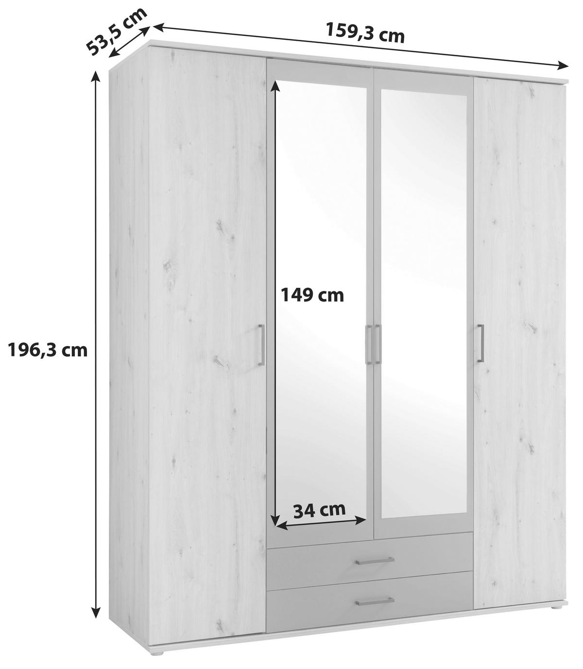 Drehtürenschrank Mit Spiegel 159 cm Chicago, Eiche Dekor - Eichefarben/Anthrazit, Basics, Glas/Holzwerkstoff (159/196/53,5cm) - MID.YOU