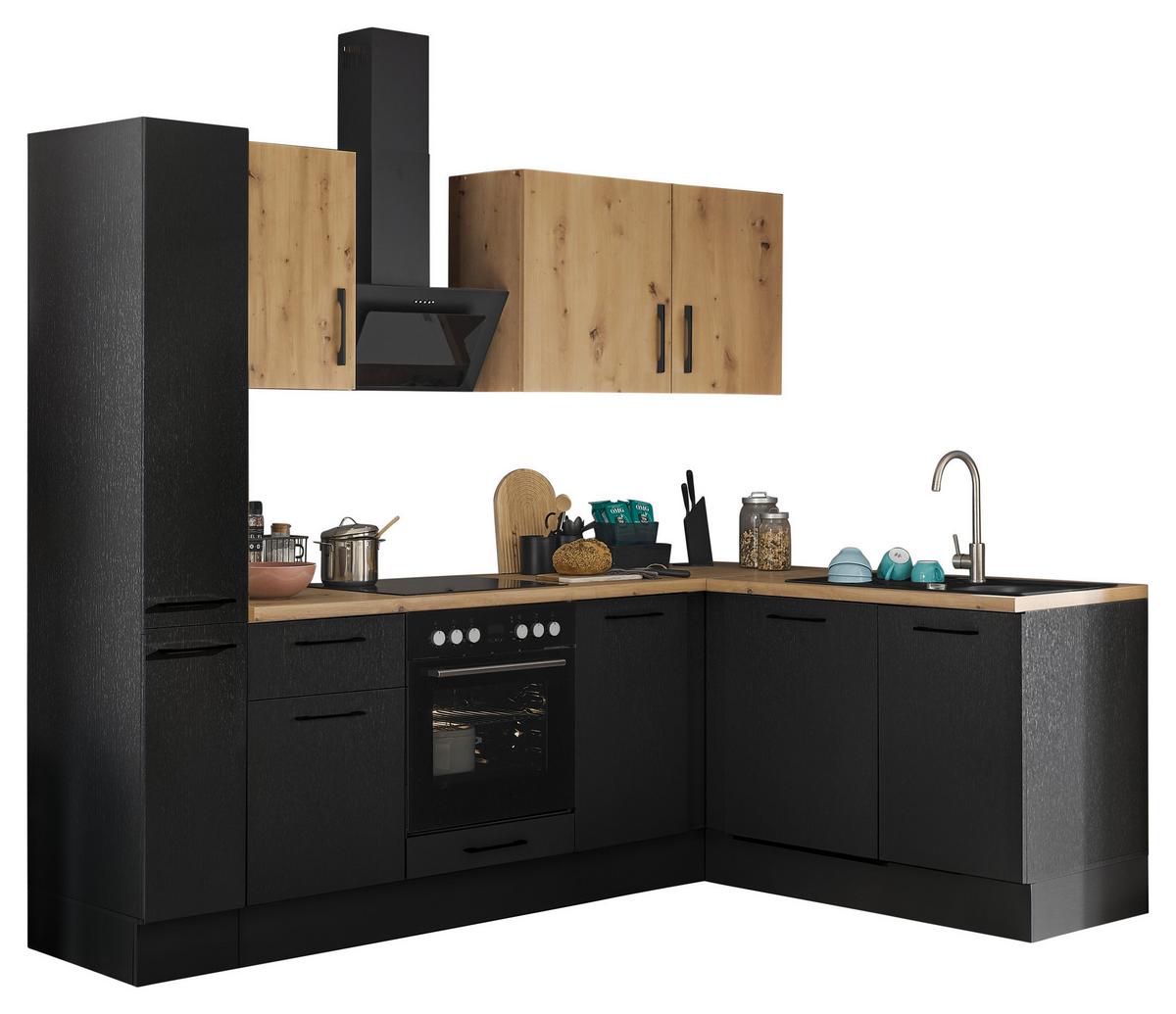 Eckküche Turin Schwarz/Eiche Dekor 250x175 cm - Schwarz/Eiche Artisan, Basics, Holzwerkstoff (250/175cm) - MID.YOU