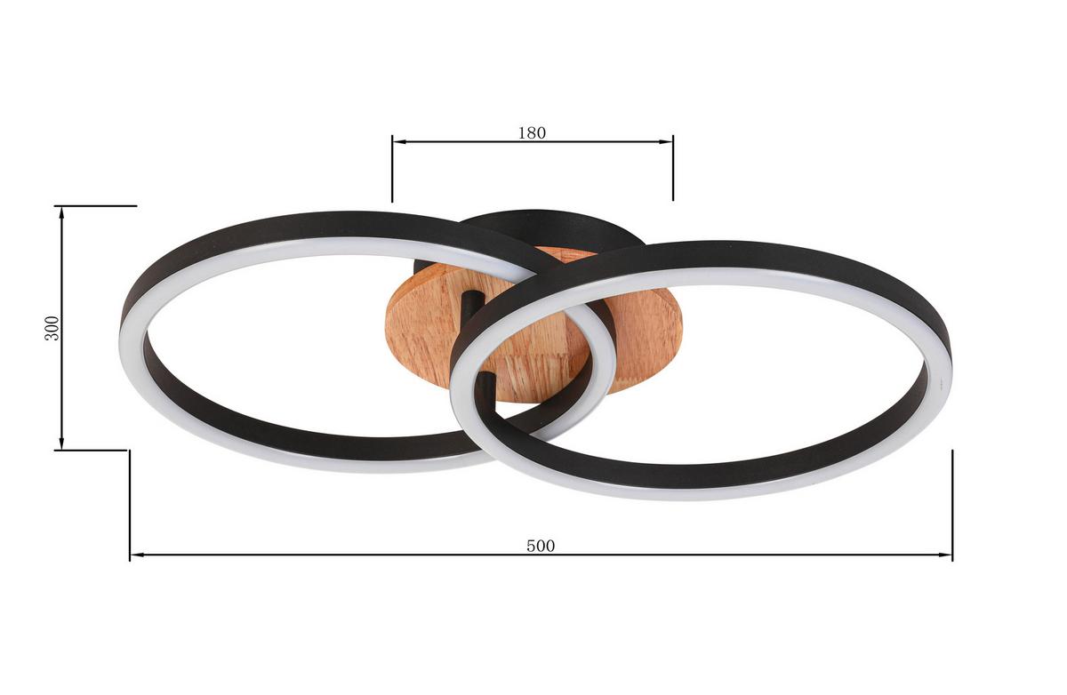 LED-Deckenleuchte Karo - Eichefarben/Schwarz, MODERN, Holz/Kunststoff (50/30/8,5cm) - Luca Bessoni