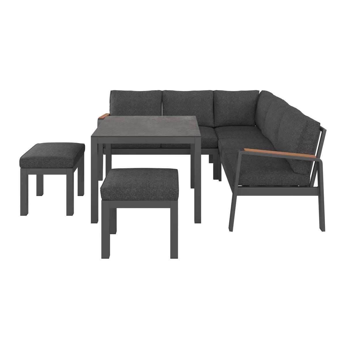 Loungegarnitur 4-Tlg Sorrent Metall/Textil/Glas mit Kissen - Anthrazit/Schwarz, MODERN, Keramik/Textil (193/193cm) - Beldano