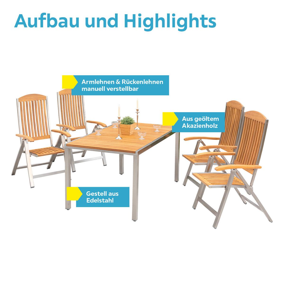 Gartengarnitur 5-Tlg. Keros Echtholz/Metall - Silberfarben/Akaziefarben, ROMANTIK / LANDHAUS, Holz/Metall - Gardenson