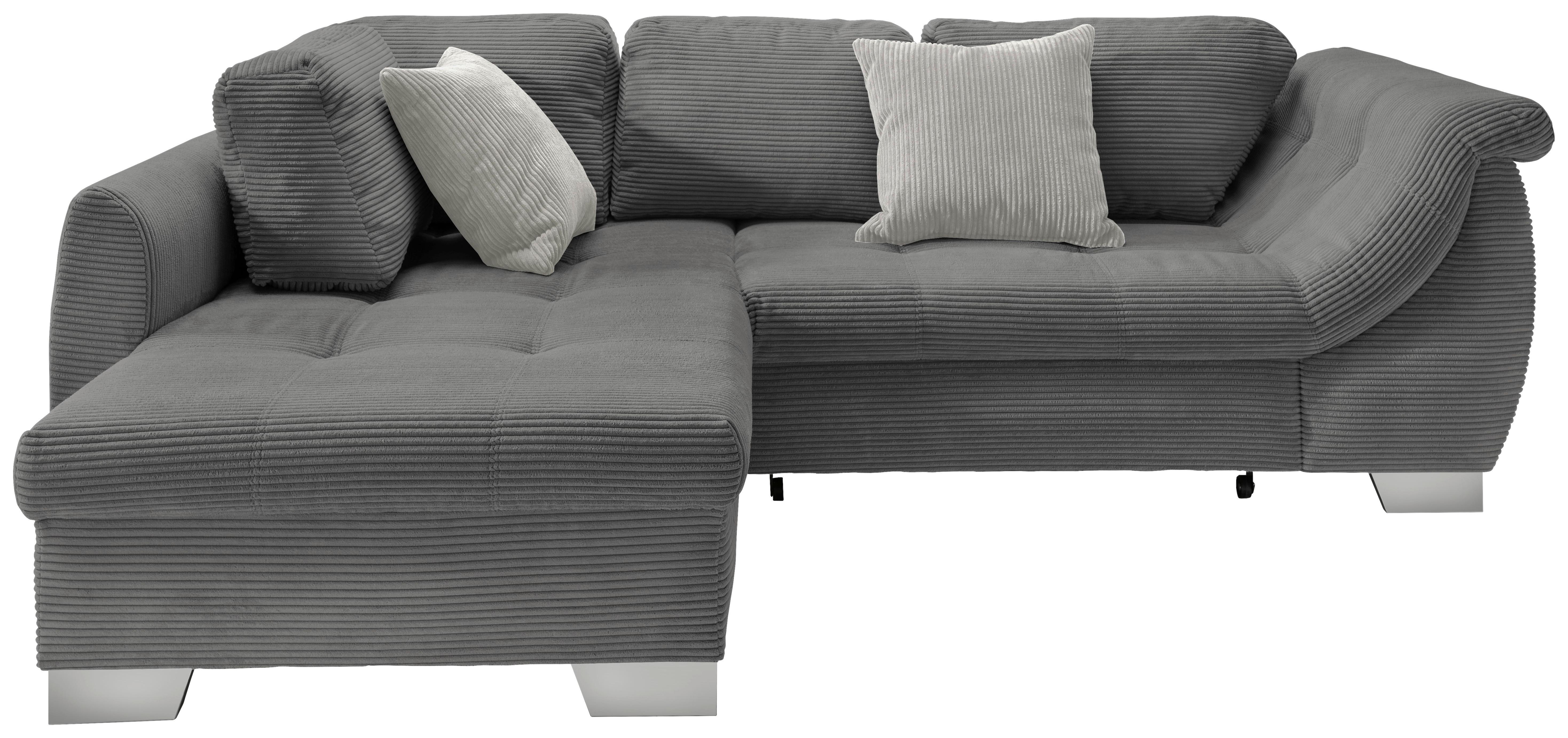 Ecksofa mit Schlaffunktion Flora Grau Cord - Silberfarben/Grau, Design, Textil (190/250cm) - MID.YOU
