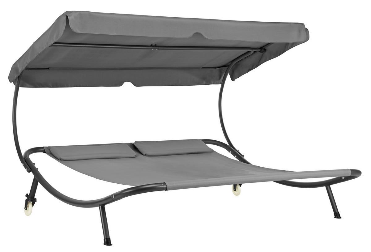 Doppel-Sonnenliege Sintra Stahl, Textil mit Rollen - Grau, MODERN, Kunststoff/Textil (200/165/200cm) - Luca Bessoni