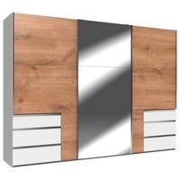 Schwebetürenschrank Mit Spiegel 300cm Level, Eiche/weiß - Eichefarben/Weiß, MODERN, Holzwerkstoff (300/216/65cm) - MID.YOU