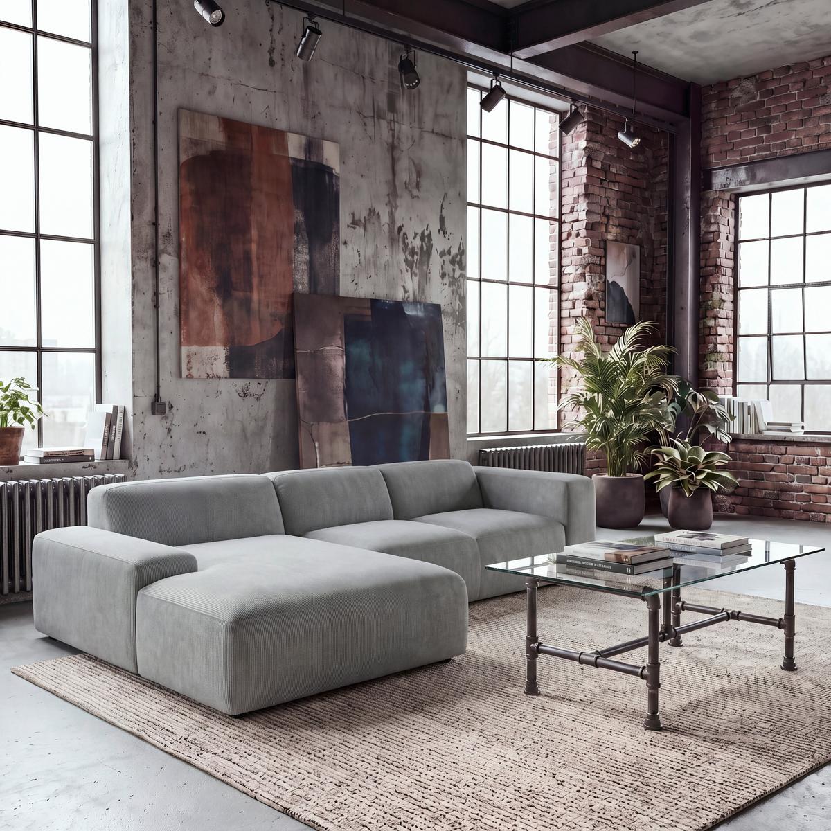 ECKSOFA Hannah Hellgrau 200x304 cm - Hellgrau/Schwarz, Design, Textil (200/304cm) - MID.YOU