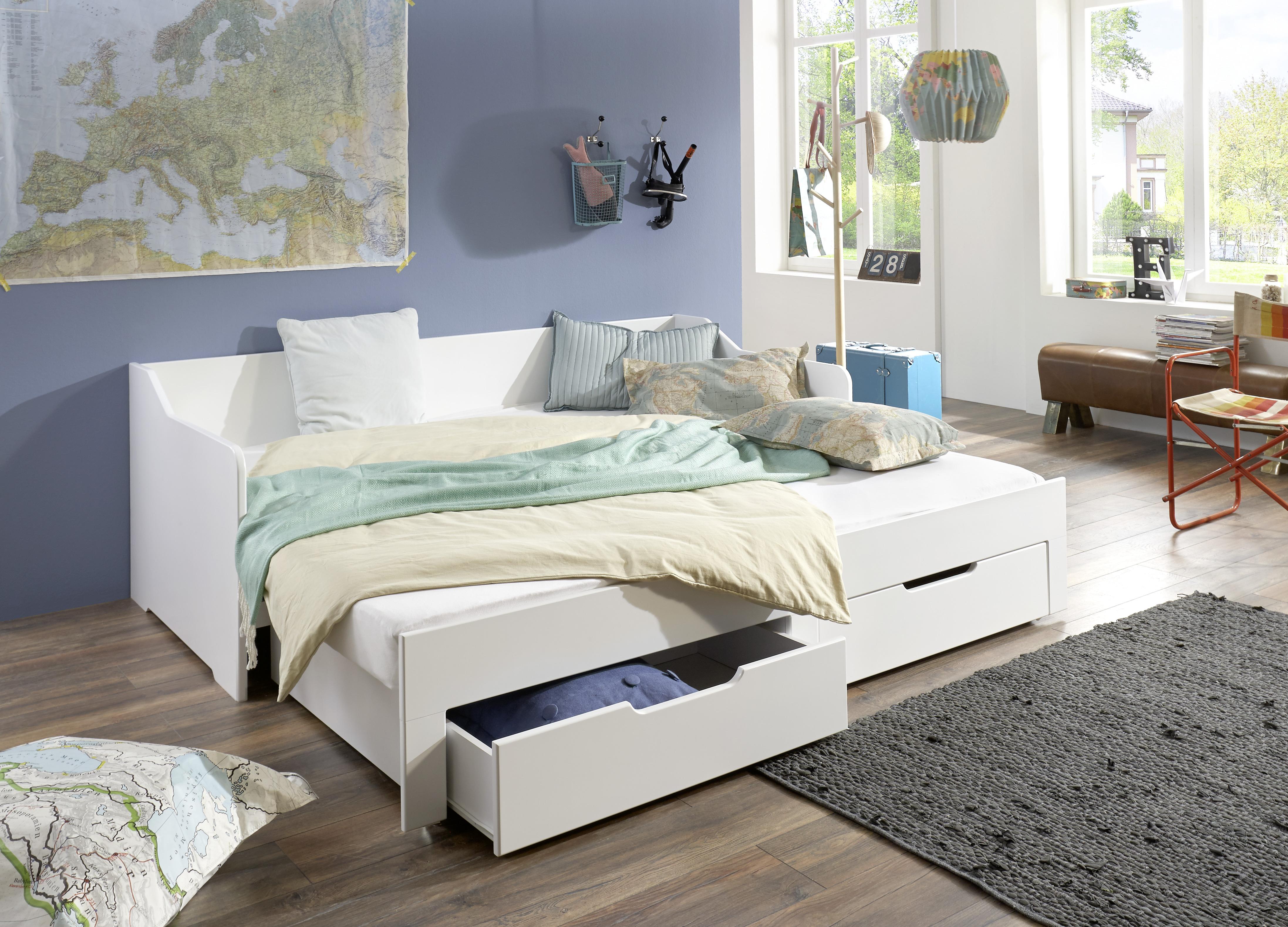 Tárolós Ágy Anna - bükk/fehér, Modern, faalapú anyag/fa (90/200cm)