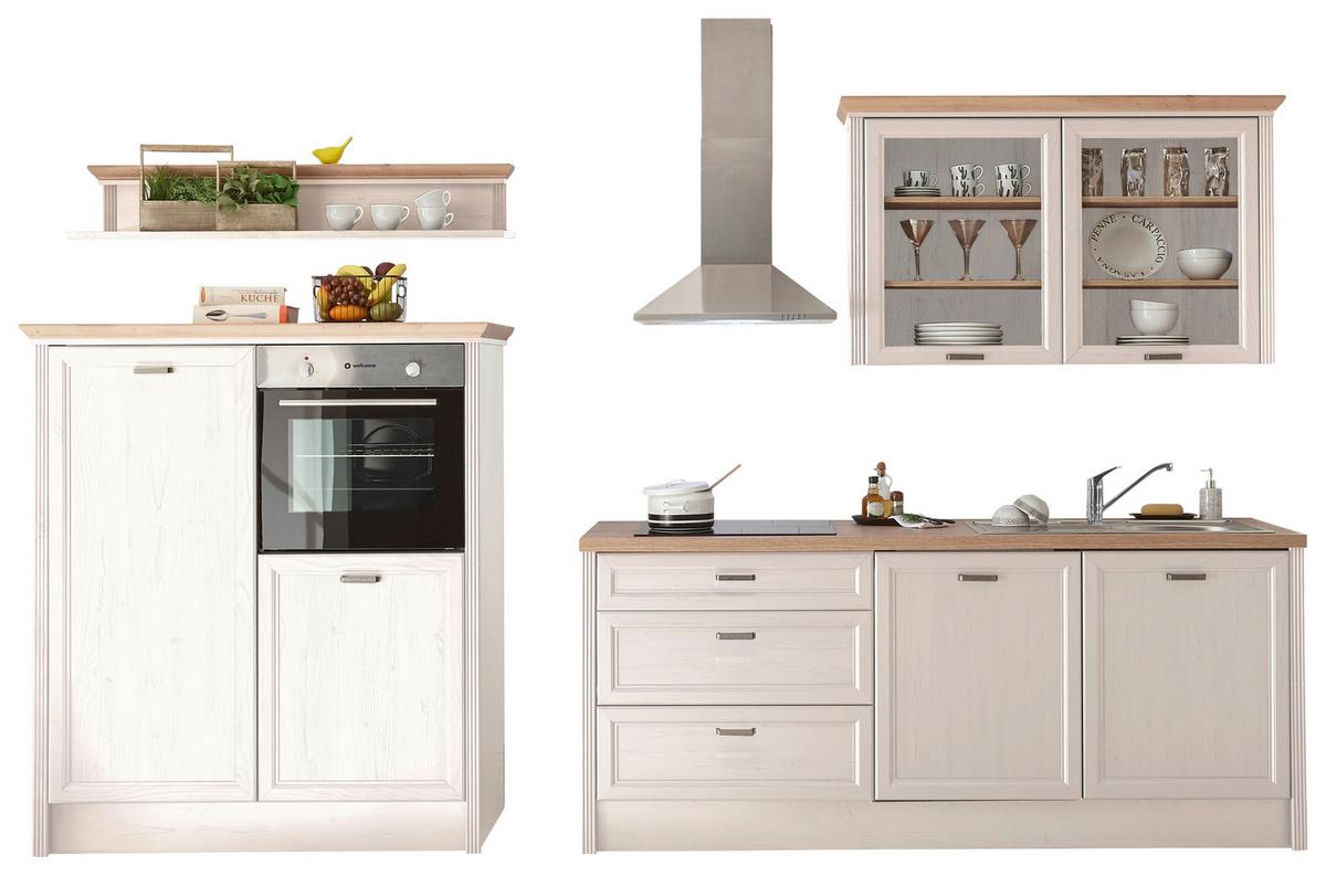 Küchenblock Jasmin Db Pinie mit E-G. Fs - Eiche Artisan/Pinienfarben, ROMANTIK / LANDHAUS, Glas/Holzwerkstoff (210-135/228/153/60/61cm) - MID.YOU