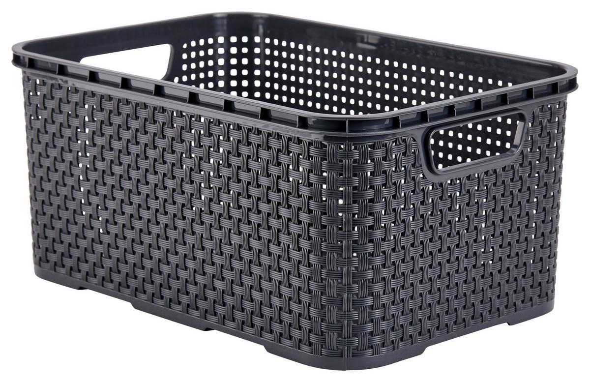 Schubladenbox Rattan Creme , Anthrazit 24,1x29,6x64 cm - Anthrazit/Creme, Basics (24,1/29,6/64cm) - Ondega