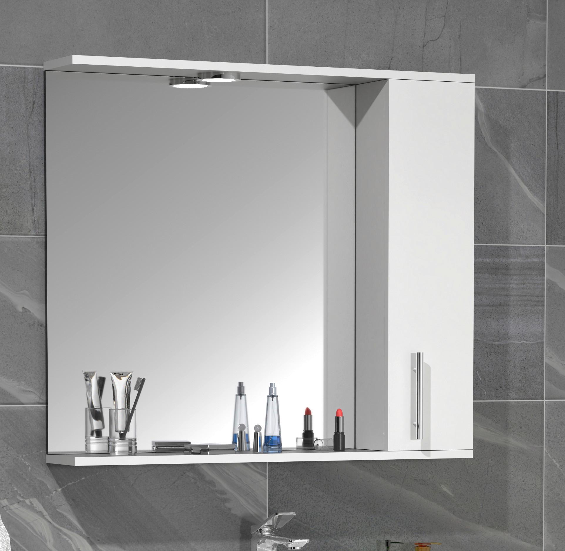 Spiegelschrank Lisalo XL 1-Türig BxHxT: 75x71x14 cm - Weiß, MODERN, Glas/Holzwerkstoff (75/71/14cm) - MID.YOU