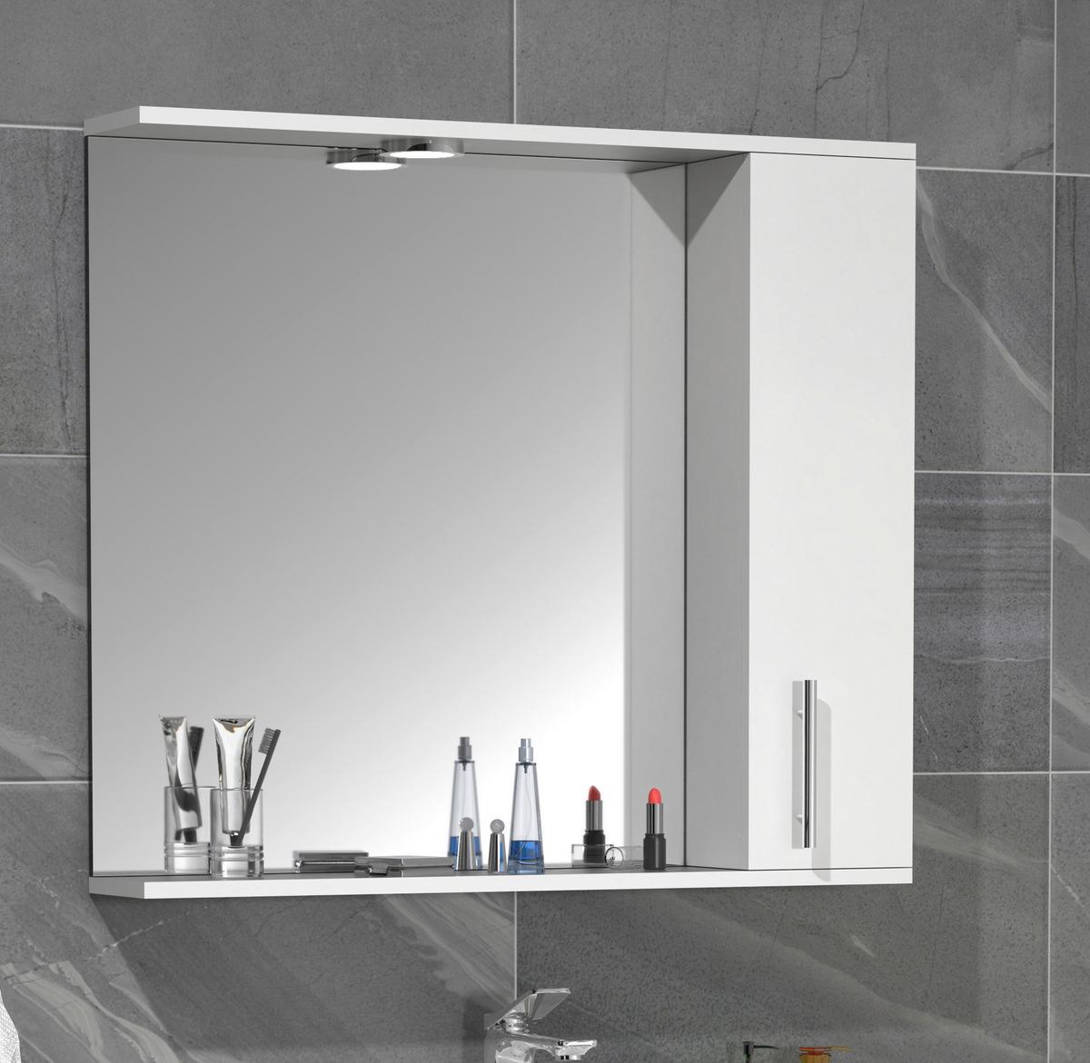 Spiegelschrank Lisalo Xl 1-Türig Bxhxt: 75x71x14 Cm - Weiß, MODERN, Glas/Holzwerkstoff (75/71/14cm) - MID.YOU