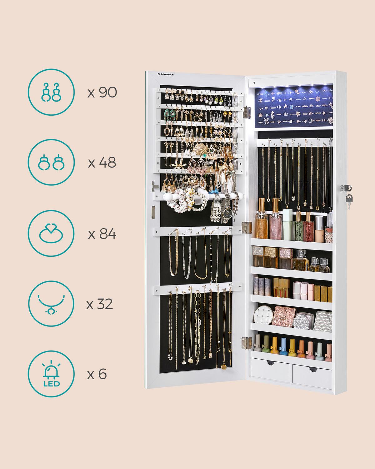 Schmuckschrank Weiß B: 37 cm - Weiß, LIFESTYLE, Glas/Holzwerkstoff (37/108/9,3cm)