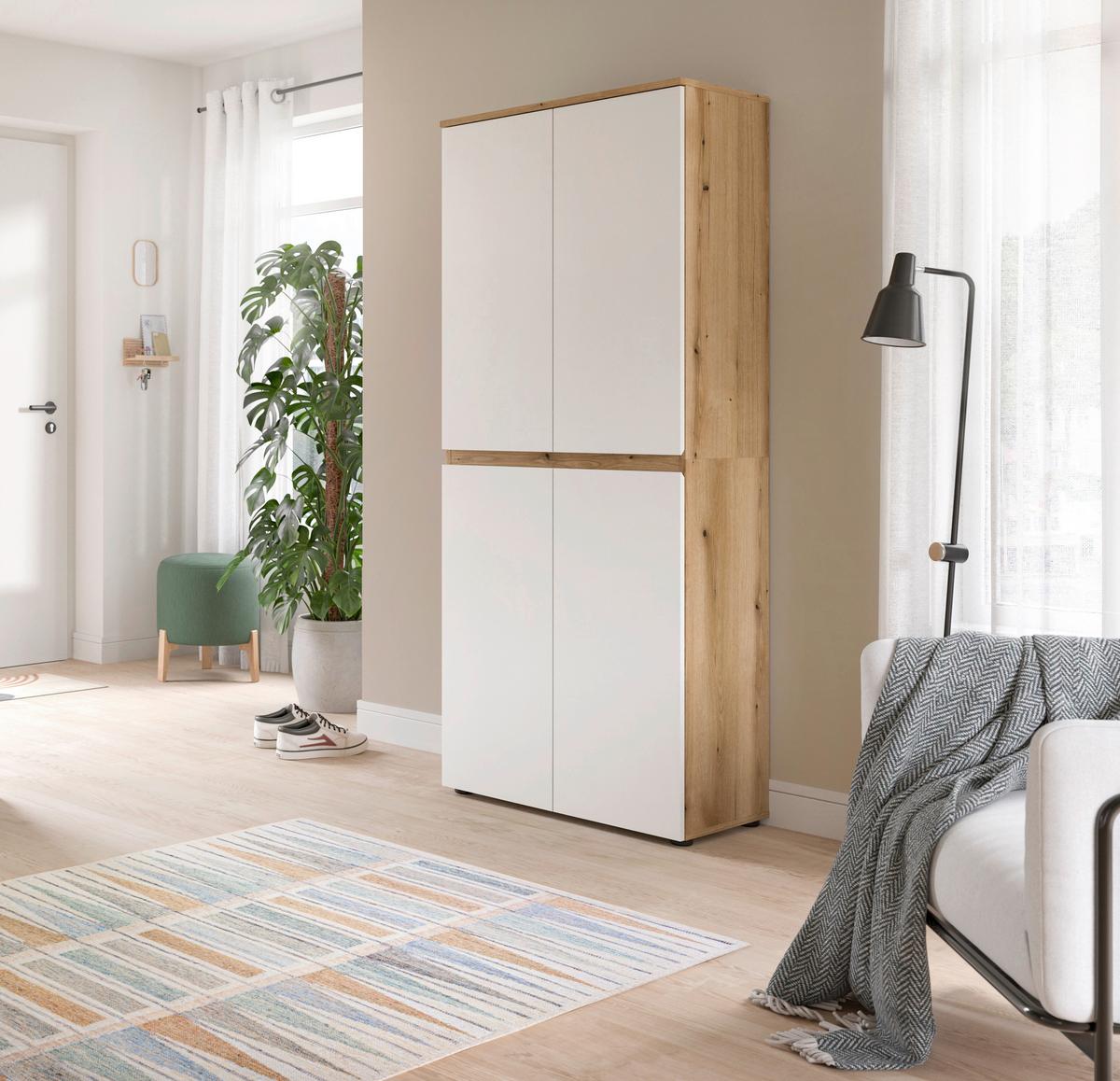 Garderobenschrank Scarpa Weiß/eichefarben B: 70 Cm - Eichefarben/Schwarz, Design, Holzwerkstoff (70/175/37cm) - Livetastic