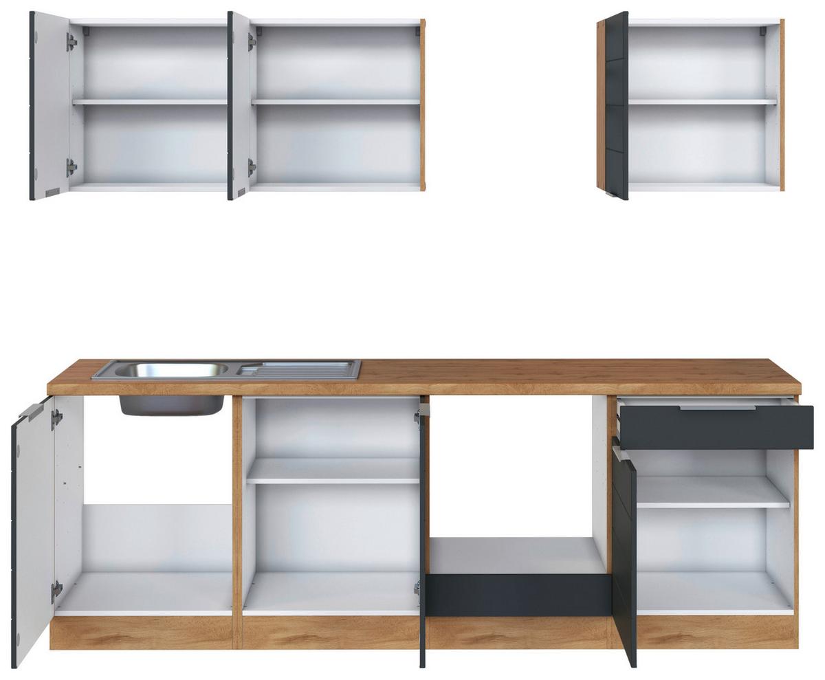 Küchenzeile Florenz ohne Geräte B: 240 cm Grau/Eiche - Eiche Wotan/Weiß, Design, Holzwerkstoff (240cm) - Held