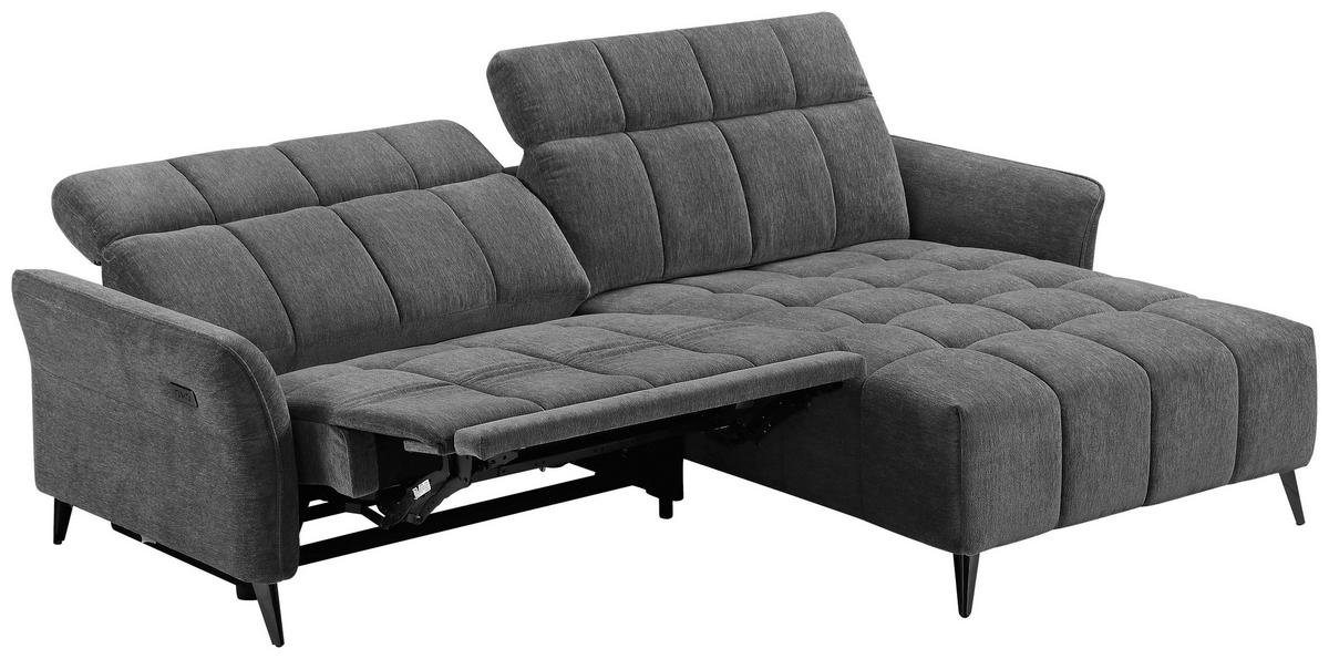 Rohová sedačka PISA, pravá, antracit.žinylka,s el.funkcí - barvy pinie/antracitová, Moderní, kov/dřevo (99-173/82-99/248cm) - Mömax