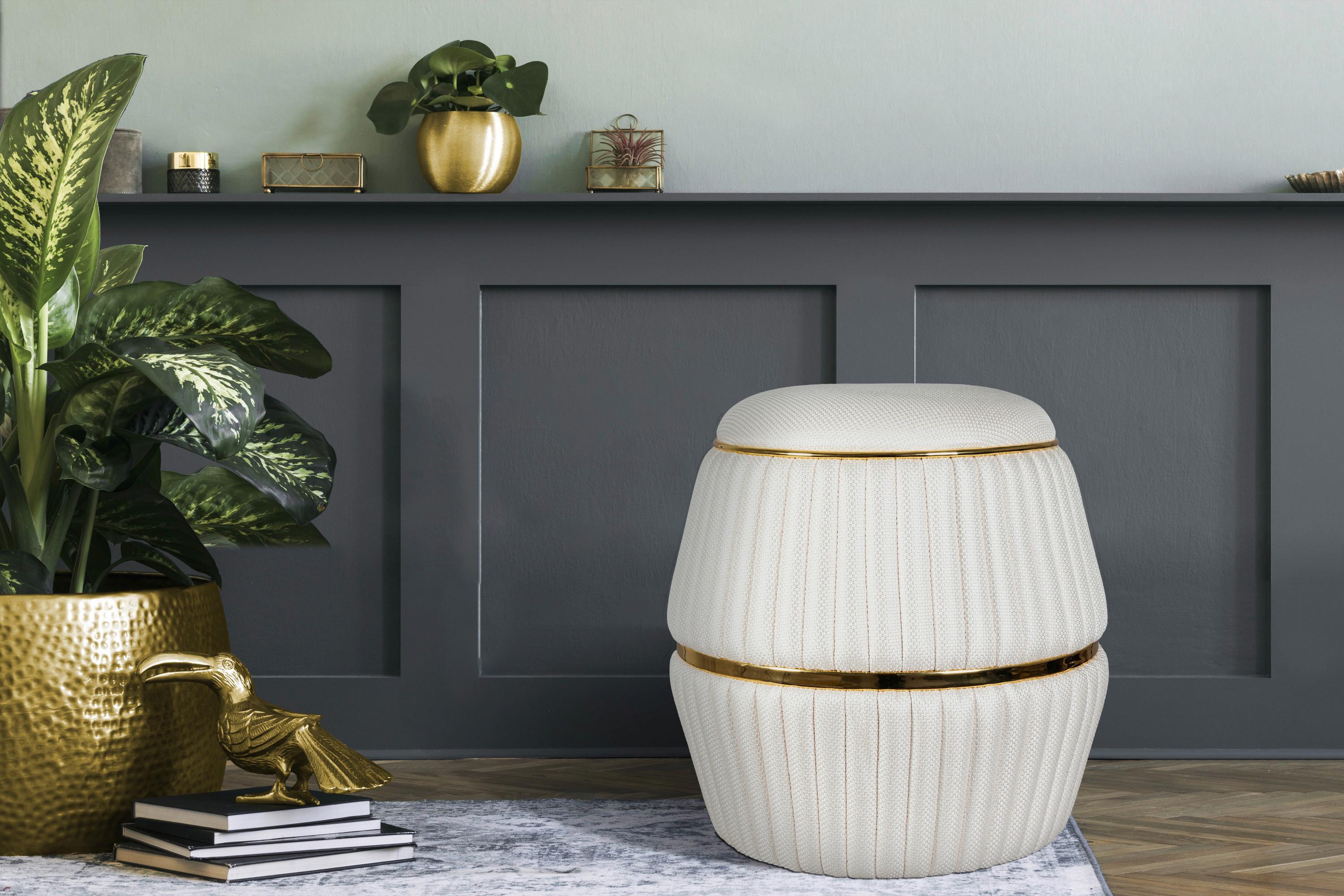 Hocker Doric 245 Beige/goldfarben D: 51,5 Cm - Beige/Goldfarben, Design, Textil (51,5/53cm) - Kayoom