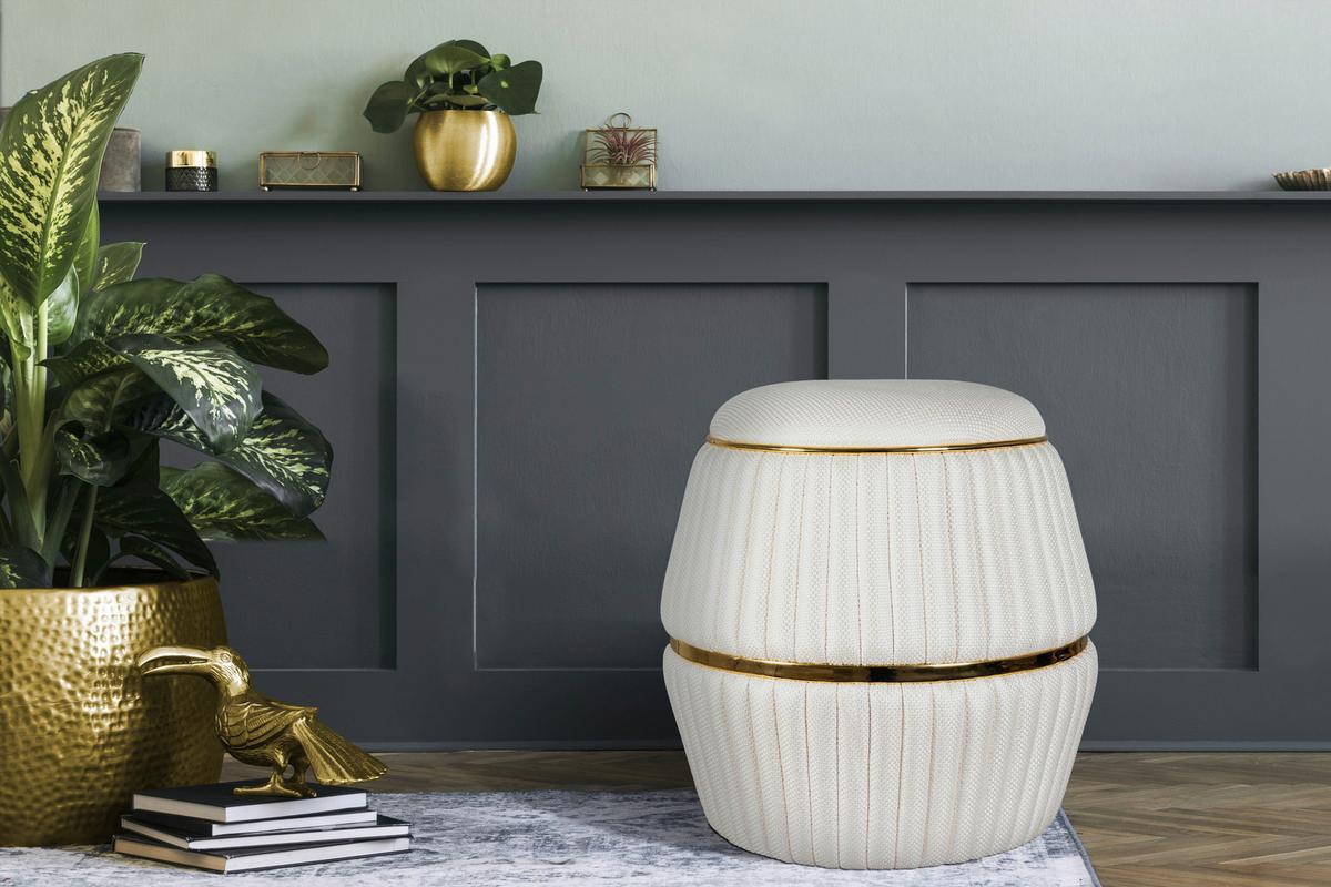 Hocker Doric 245 Beige/goldfarben D: 51,5 Cm - Beige/Goldfarben, Design, Textil (51,5/53cm) - Kayoom