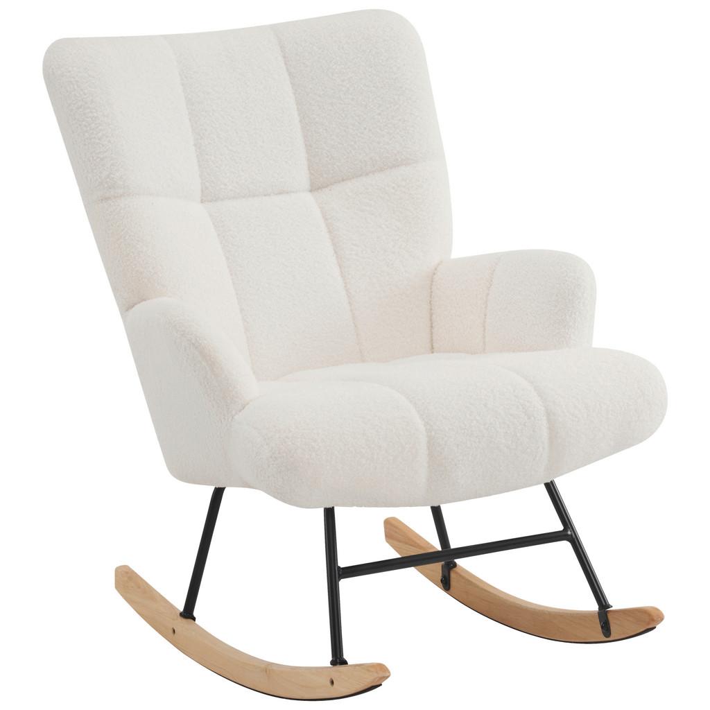 Schaukelstuhl m. Echtholzkufen Omar Bouclé-Bezug Beige