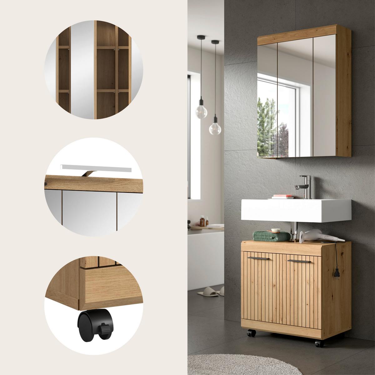 Badezimmer Scout Eiche Artisan Dekor B: 60cm - Schwarz/Eiche Artisan, Trend, Glas/Holzwerkstoff (60cm) - MID.YOU