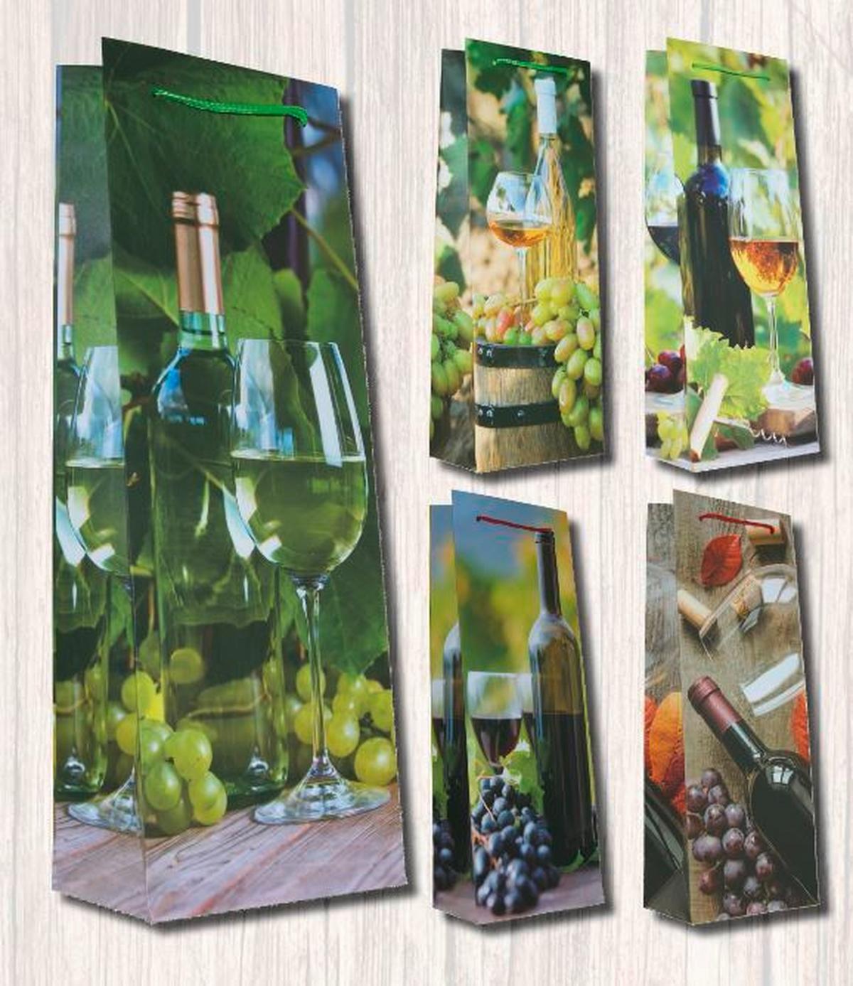 Geschenktasche Weinmmotive Karton 30x36 cm mit Tragegriff - Blau/Rotbraun, Basics, Karton (30/36/12,5cm)