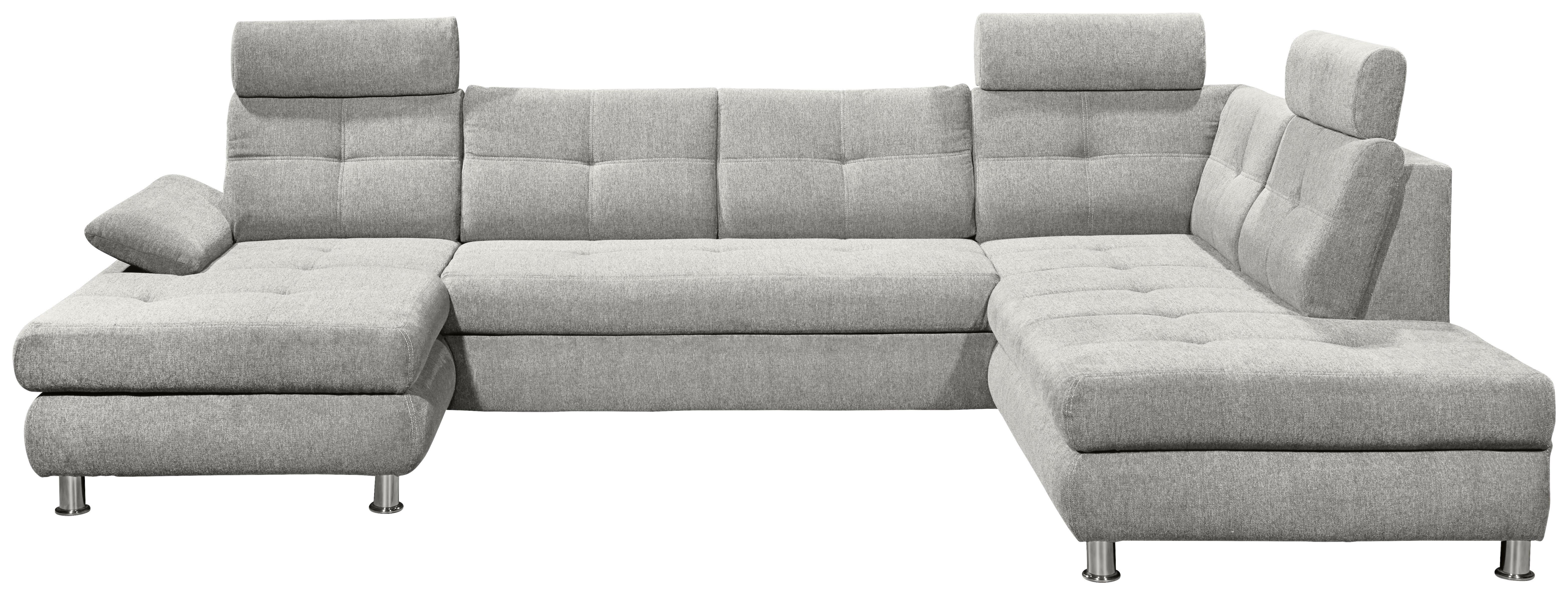 Sedacia súprava ALBA U, pravá, strieborná, úl.priestor, lôžko - strieborná, Modern, textil/plast (177/349/233cm) - MID.YOU