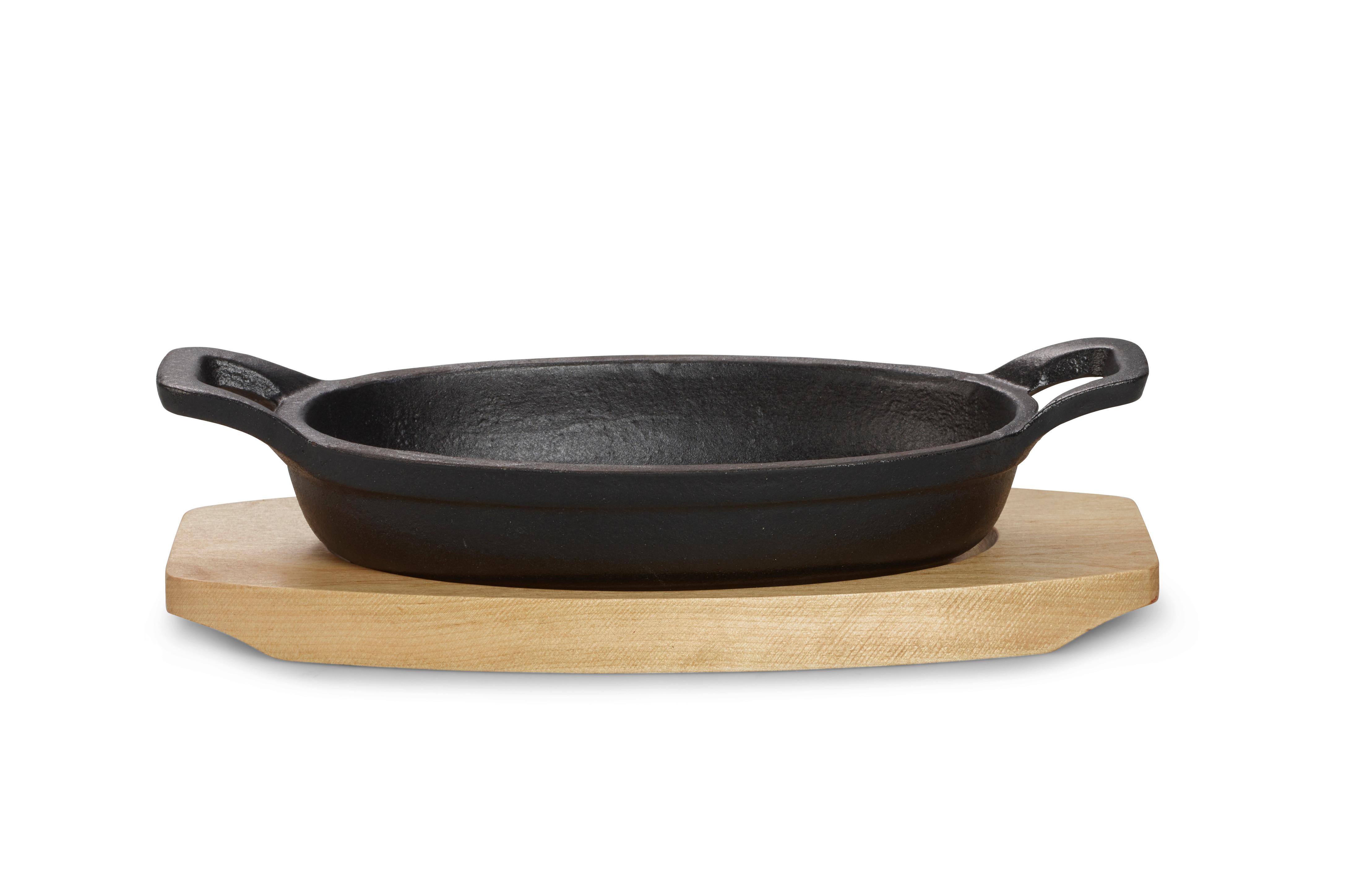 Servierpfanne Gusseisen Kratzfest Mit Servierbrett - Schwarz/Braun, Basics, Holz/Metall (15,5/3/9,5cm) - Echtwerk