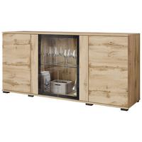 Kommode Caro Eiche Wotan B: 150 cm - Eiche Wotan/Schwarz, Design, Glas/Holzwerkstoff (150/69,7/39,5cm) - P & B