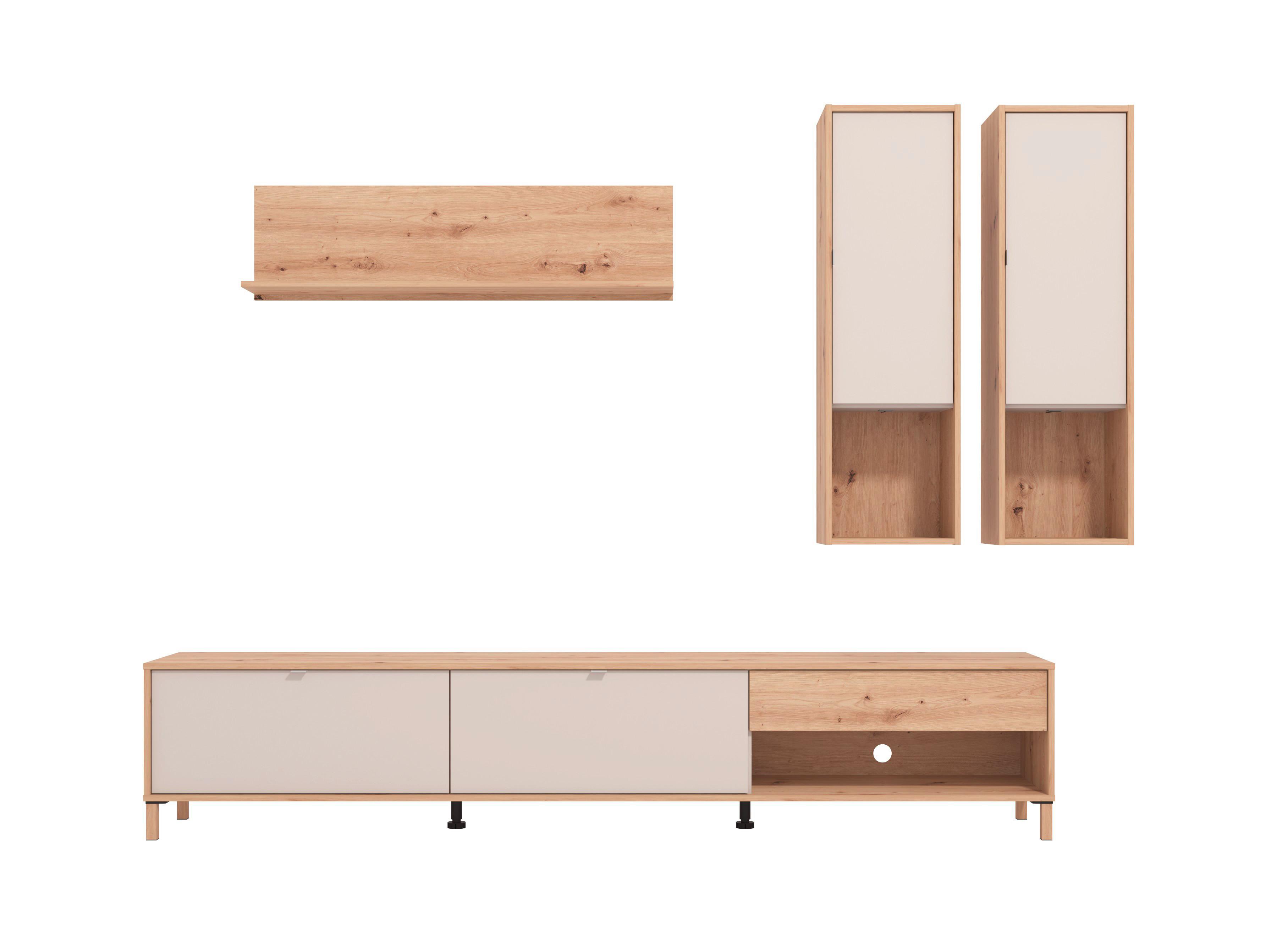 Obývací stěna Norwich 1, š: 234 cm - kašmírová/dub artisan, Moderní, kov/kompozitní dřevo (234/196/40cm) - Mömax