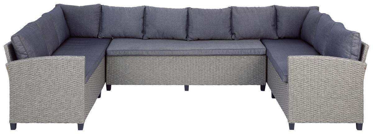 Loungegarnitur 6-tlg Athena In Rattan-Optik Mit Kissen - Schwarz/Grau, MODERN, Glas/Kunststoff - Beldano