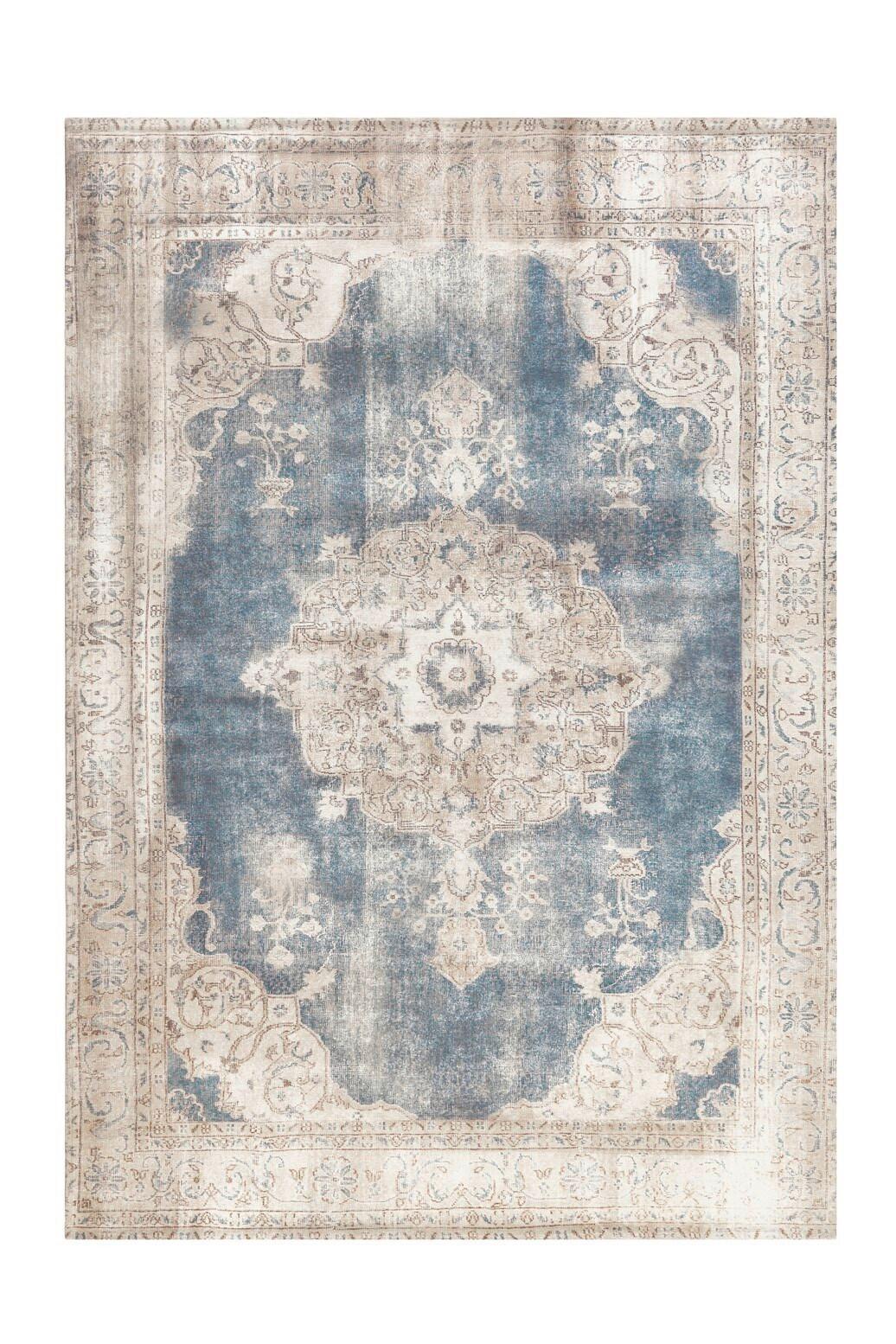 Flachwebteppich Blau, Creme Vintage 8400, BxL: 140x200 cm - Blau/Creme, KONVENTIONELL, Textil (140/200cm) - Kayoom