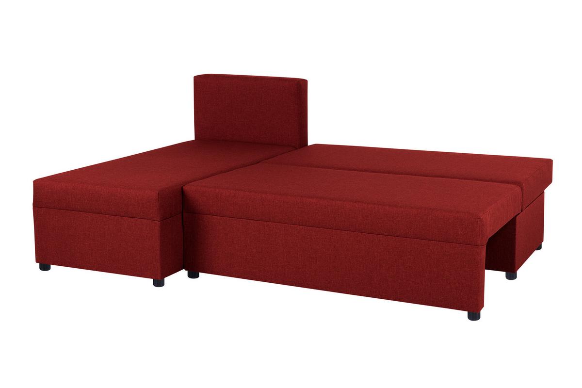 Rohová sedačka JON,červená, oboustranná,lůžko,úl.prostor - černá/červená, Design, kompozitní dřevo/textil (147/195cm) - P & B