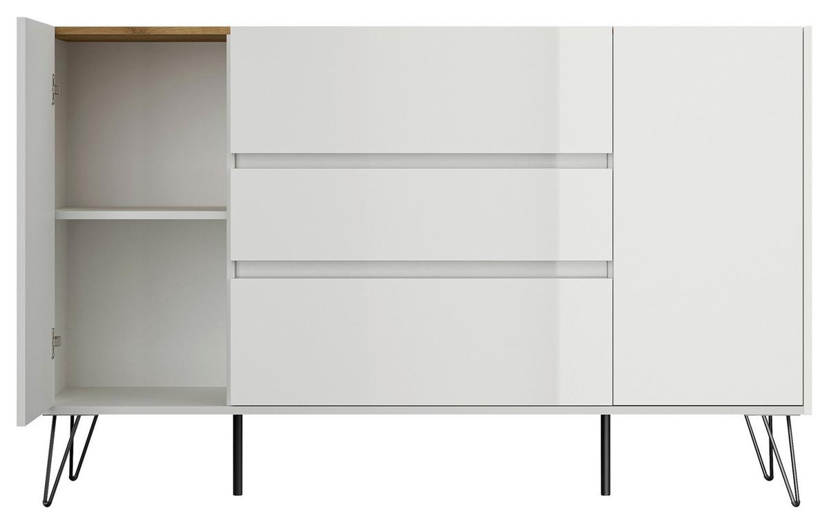Sideboard Posseik Industrial Eichefarben/weiß B: 155 Cm - Weiß Hochglanz/Eichefarben, Design, Holzwerkstoff (155/93,6/42cm) - P & B