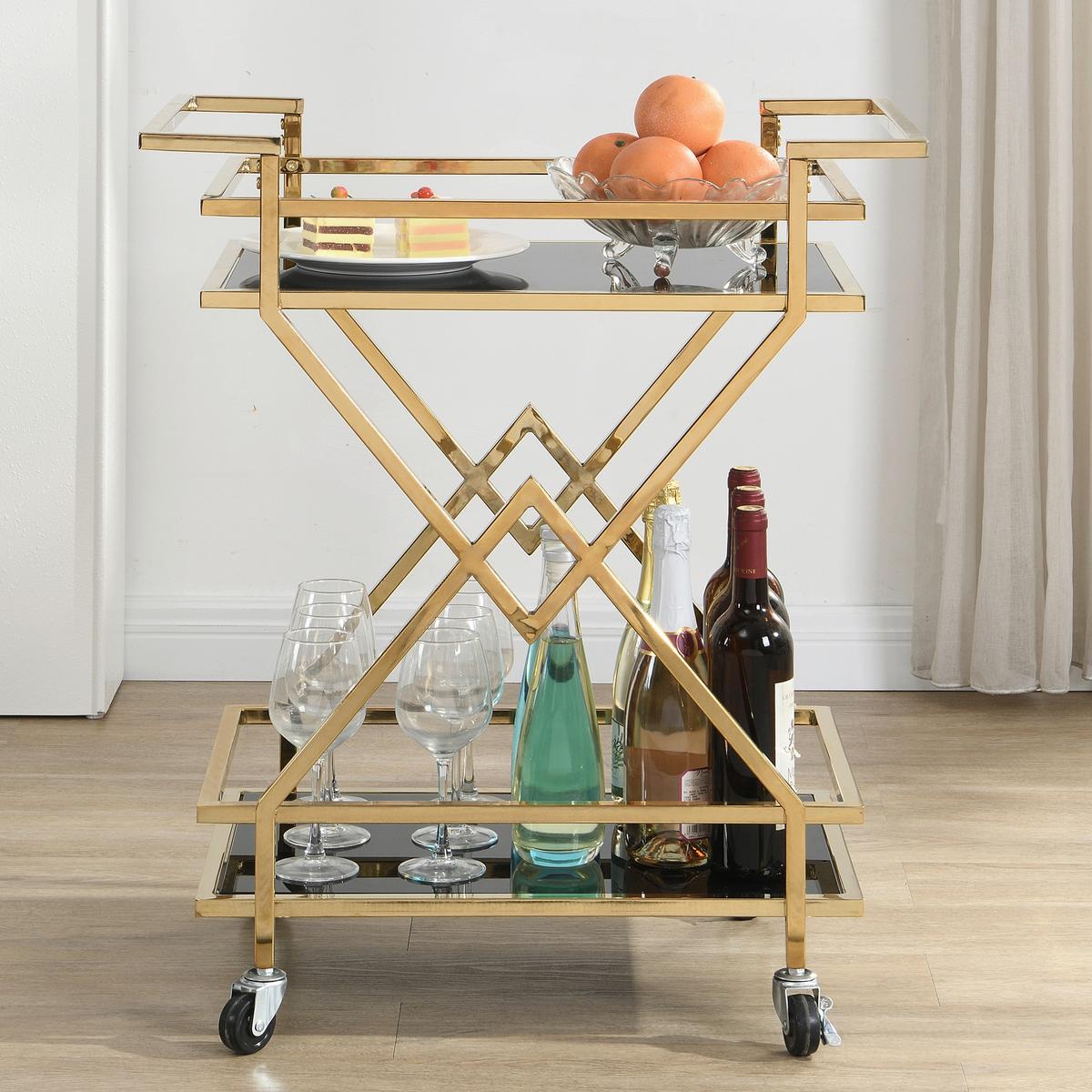 SERVIERWAGEN Schwarz/Goldfarben B: 65 cm - Goldfarben/Schwarz, Design, Glas/Kunststoff (65/40/80cm) - MID.YOU