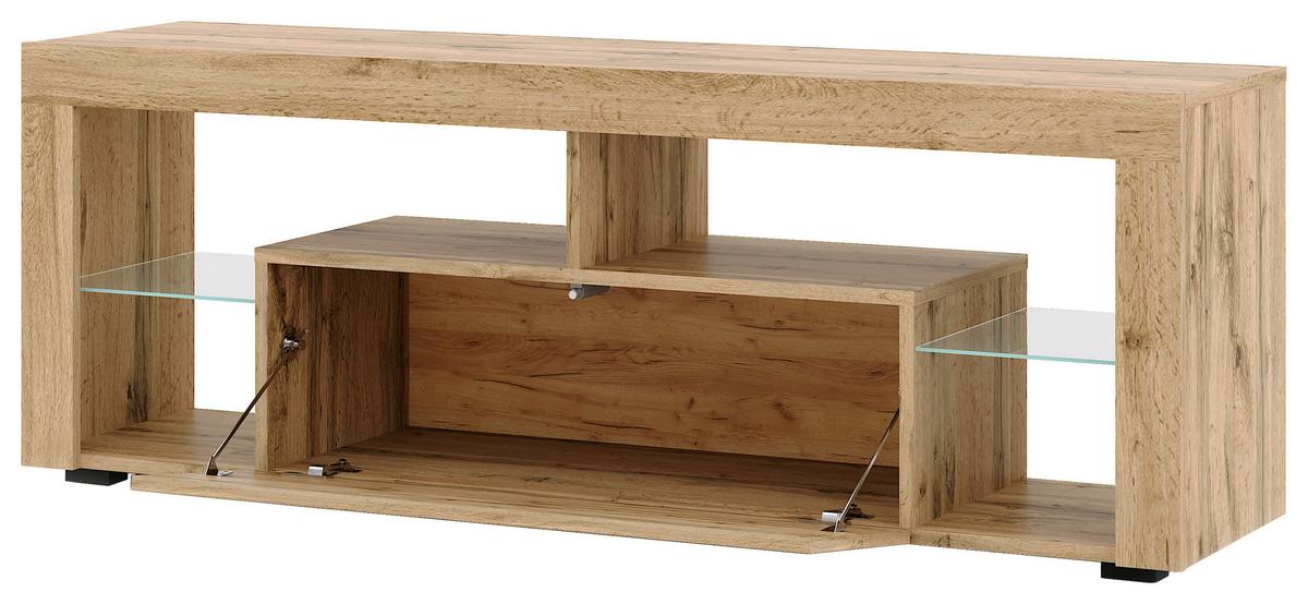 Lowboard Everest 140 - Eiche Wotan/Schwarz, Design, Glas/Holzwerkstoff (140/50,5/35cm) - Livetastic