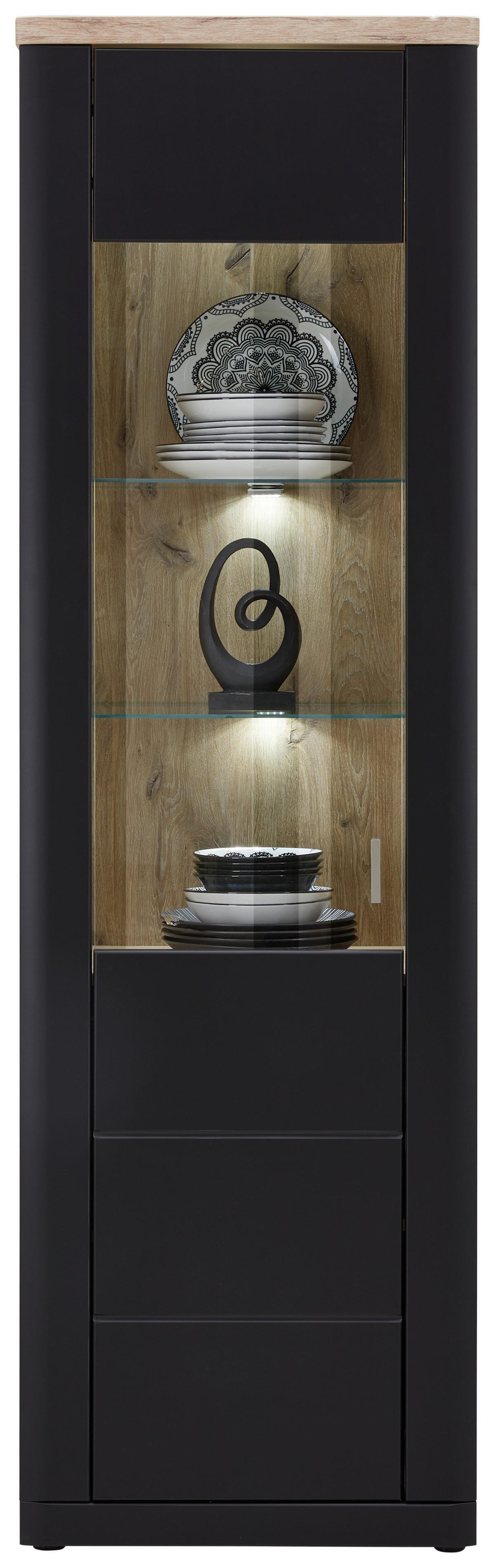 Vitrine Game B: 61 cm Schwarz Matt/Eiche Dekor - MODERN, Glas/Holzwerkstoff (61/204/41cm)