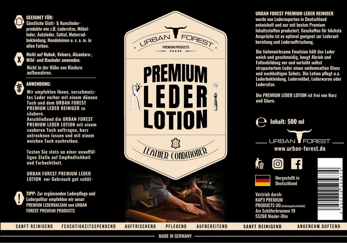 LEDERPFLEGE PREMIUM LEDER LOTION - Basics, Kunststoff (500ml) - Urban Forest