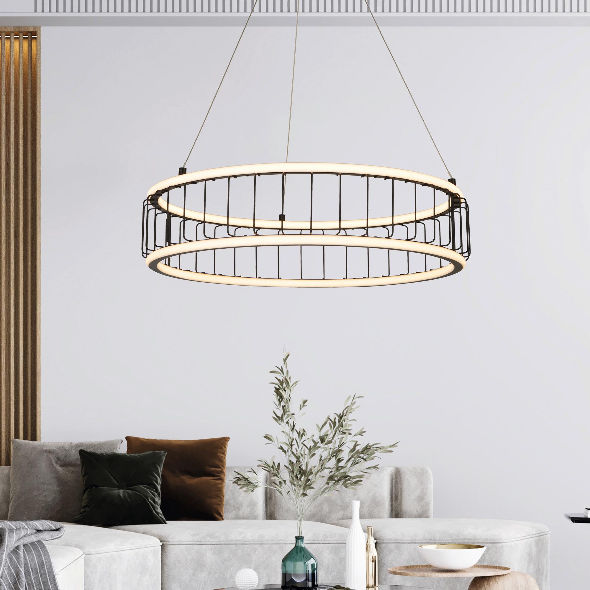 LED-Pendelleuchte Circolo Cage Led 54214-1bk - Schwarz/Weiß, Design, Kunststoff/Metall (57,5/13,5/150cm)
