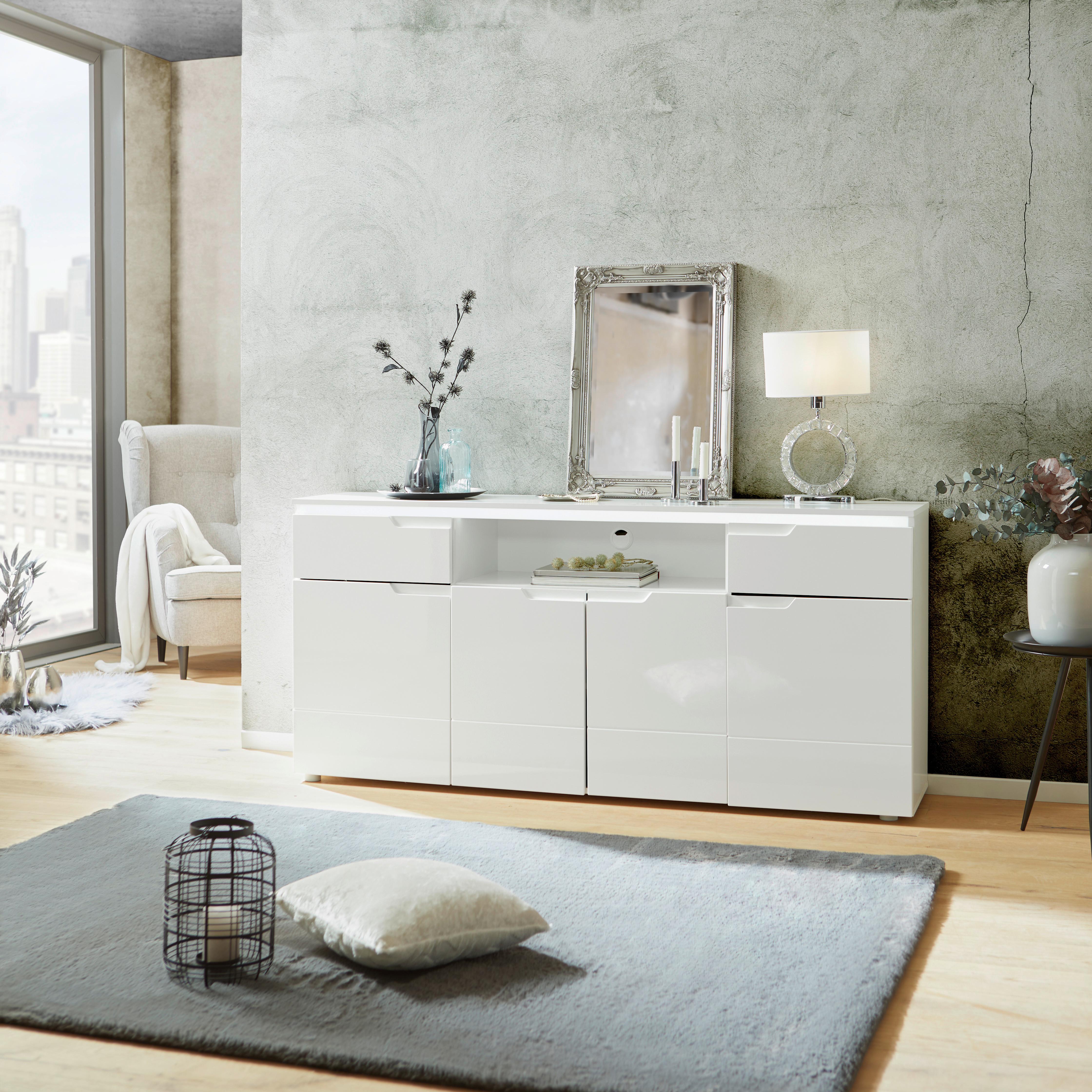 Kommode 180 cm Hilton, Weiß Hilton - Weiß Hochglanz/Weiß, MODERN, Holzwerkstoff (180/83,6/40cm)