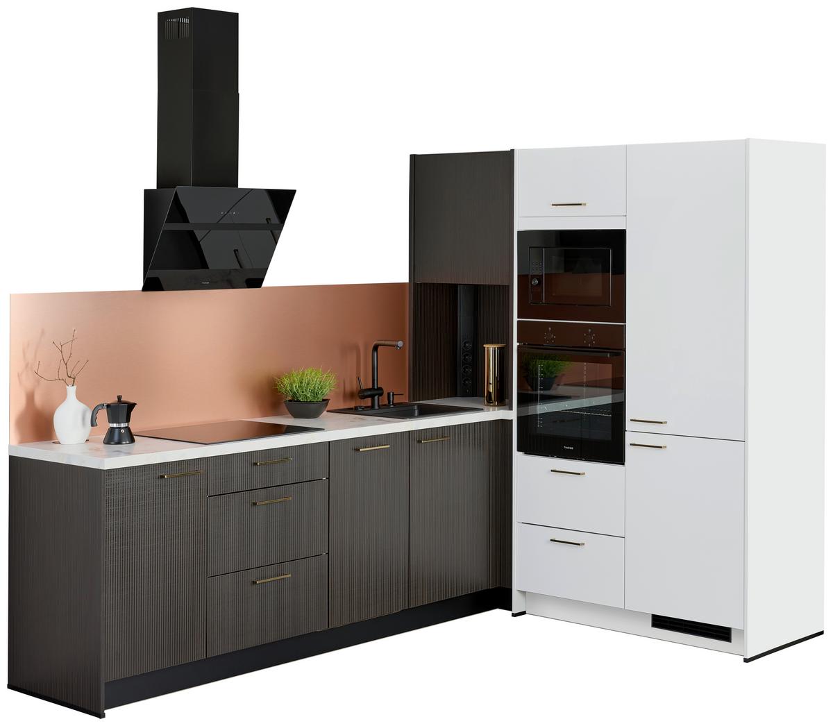 Eckküche Star/stripe - Weiß Hochglanz/Dunkelbraun, Design, Holzwerkstoff (266,6/188,3cm) - Express-Kuechen