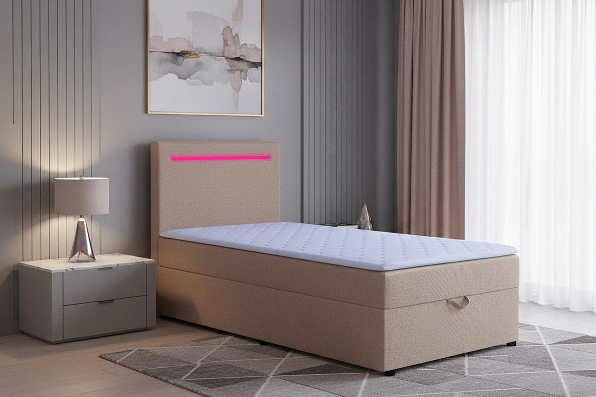 Boxbett Pisa 100 Led 100x200 Rosa - Schwarz/Rosa, MODERN, Holzwerkstoff/Textil (100/200cm) - MID.YOU