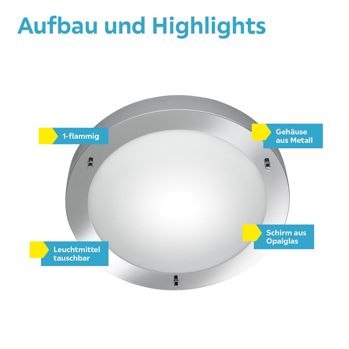 Deckenleuchte Ip44 Ø 31,5 cm 1-Flammig Rund Opalglas Matt - Chromfarben/Weiß, Basics, Glas/Metall (31,5/8,0cm) - Trio Leuchten