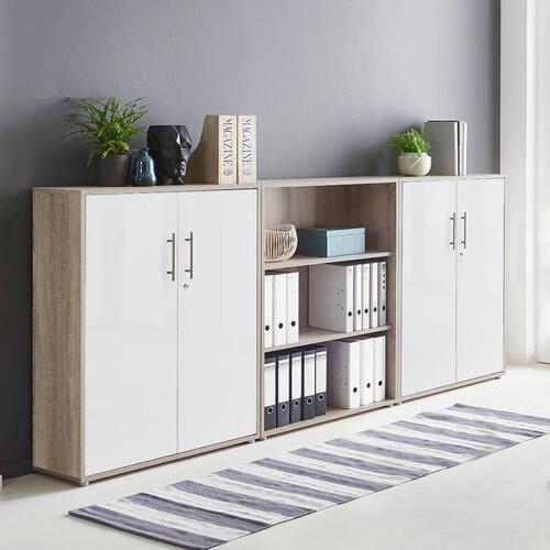 Office Edition B: 253 cm Sonoma Eiche/Weiß - Weiß/Sonoma Eiche, MODERN, Holzwerkstoff (253/114/33cm) - MID.YOU