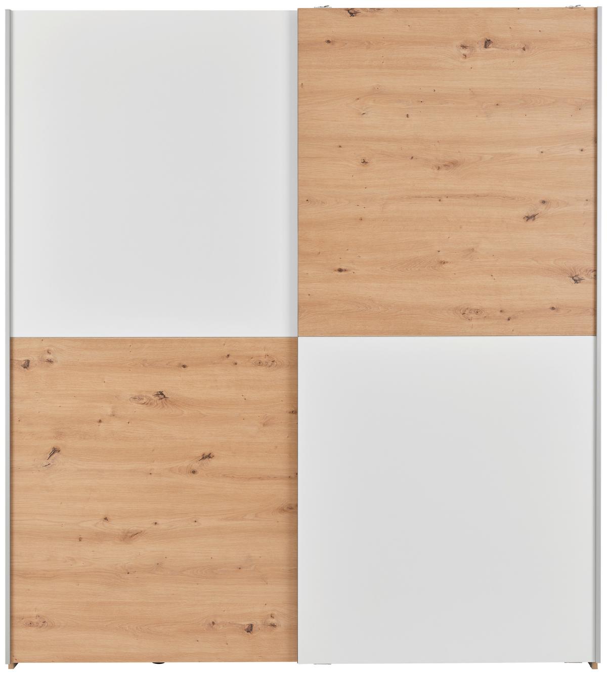 Schwebetürschrank Time, Weiß Eiche Artisan Dekor, B: 170 cm - Eichefarben/Weiß, Basics, Holzwerkstoff (170/190/59cm)