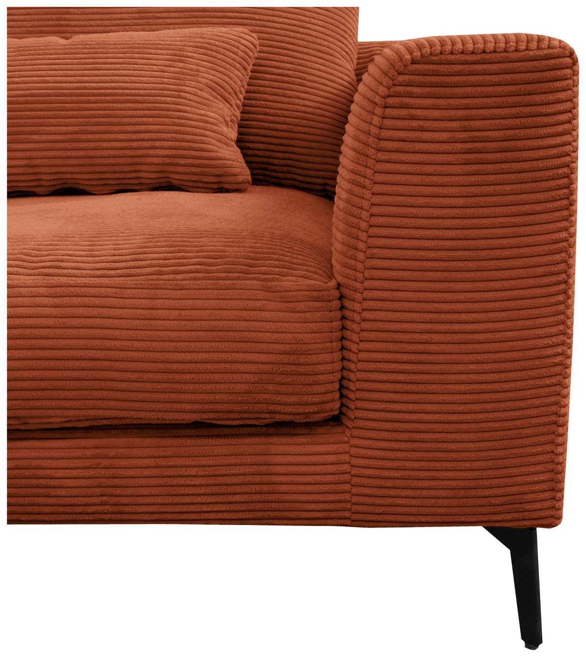 Ecksofa Berlin Cord Kupferfarben 172x313 Cm - Schwarz/Kupferfarben, Design, Textil (172/313cm) - Livetastic