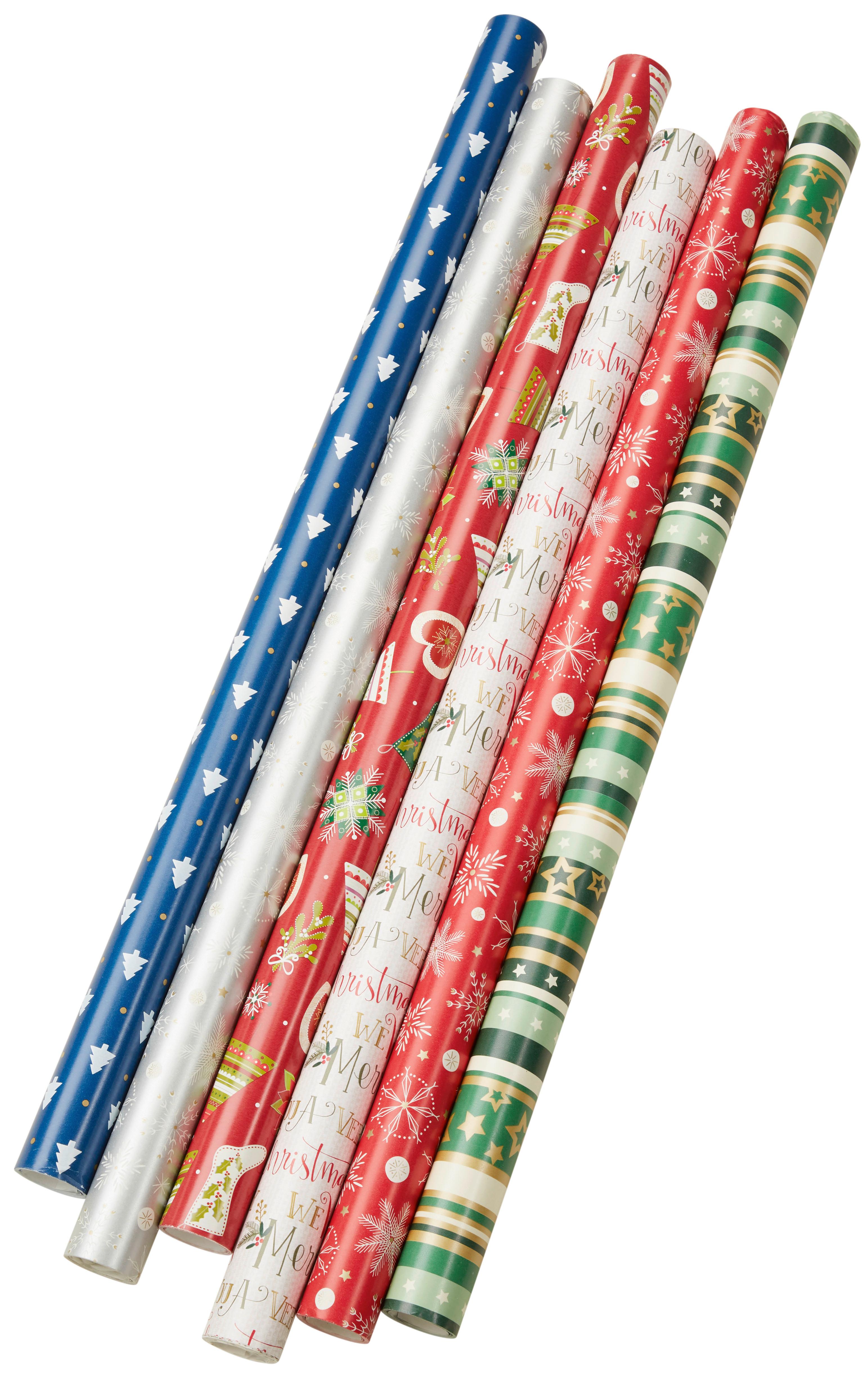 Geschenkpapier Weihnachten 6 Motive 70x500 cm - Blau/Rot, Basics, Papier (70/500cm)