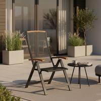 Gartensessel Klappbar Tilos Aluminium/Holz - Schwarz/Akaziefarben, KONVENTIONELL, Holz/Metall (60/114/79cm) - Gardenson